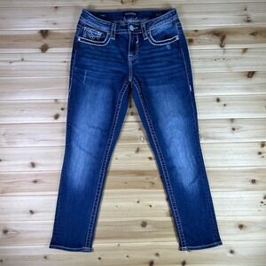 Vigoss Jeans Womens 4 Embroidered Heritage Fit Low Rise Capri Cropped Denim Blue